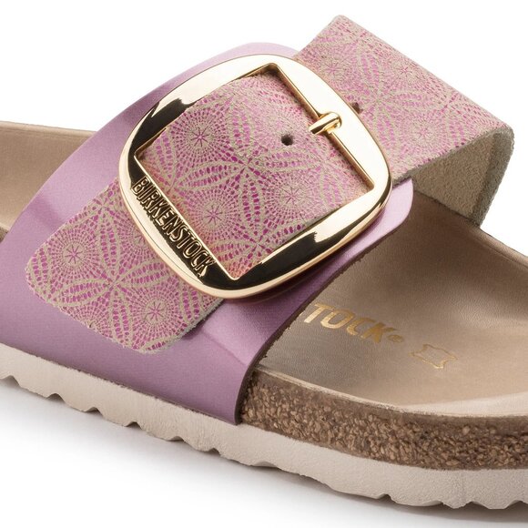 Birkenstock Madrid Gold Big Buckle Sandals 5 36 Pink Print Single Strap Slide - Picture 2 of 12